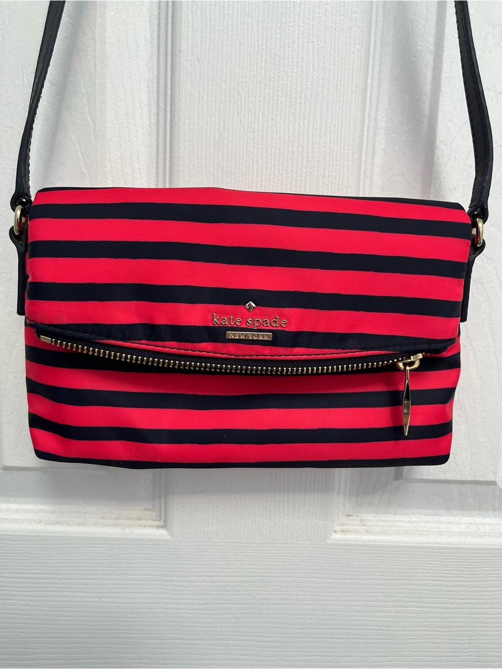 Kate Spade NY Storybook Classic Nylon Mini Carson Stripe Crossbody Navy